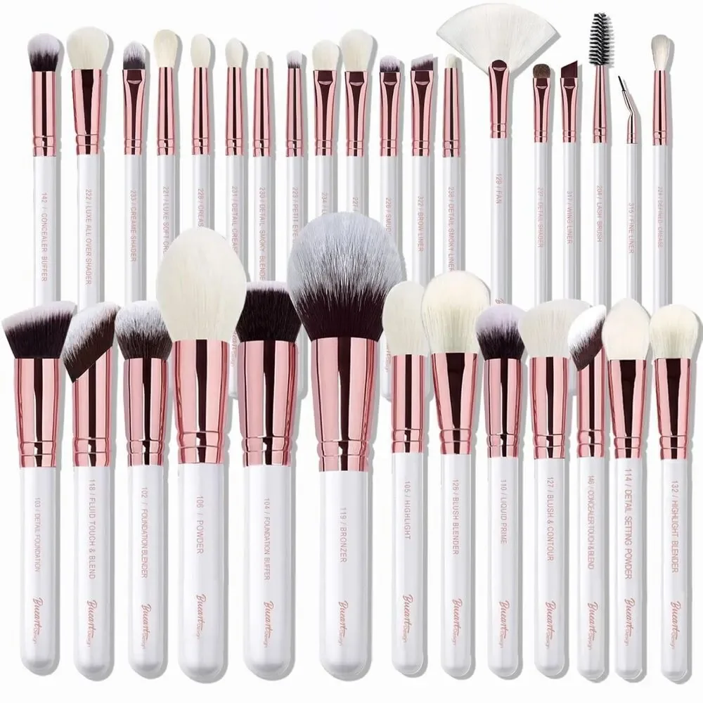 Bueart Design 32Pieces Pearl White Luxury Goat Hair Horse Hair Makeup Brush Set